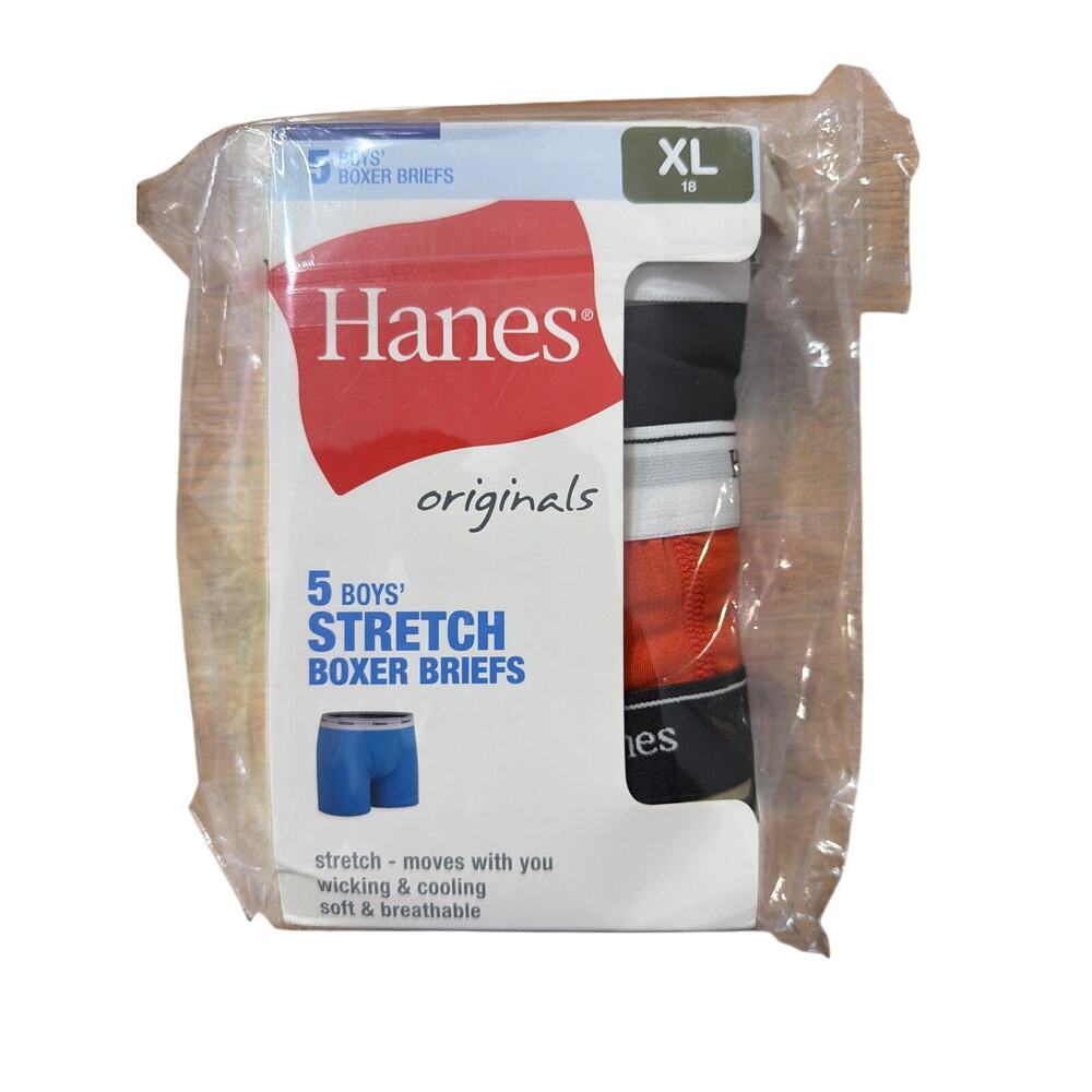 Hanes Originals Boys' Boxer Brief Underwear, Orange & Assorted, 5-Pack XL New
